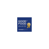 blue square with a gold ribbon logo on it that reads "good food awards winner 2014"